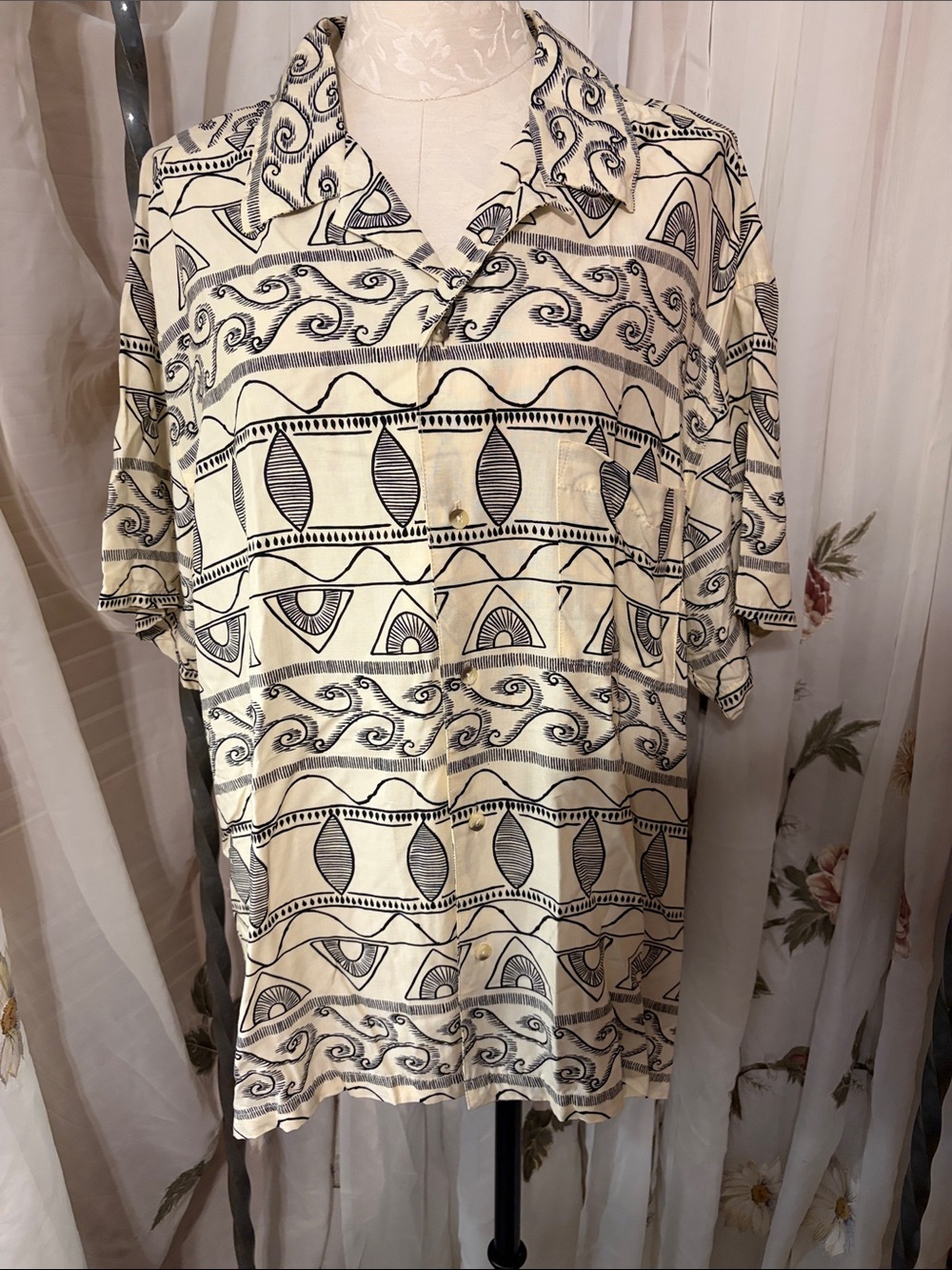 Vintage Tribal Print Button-Up Shirt